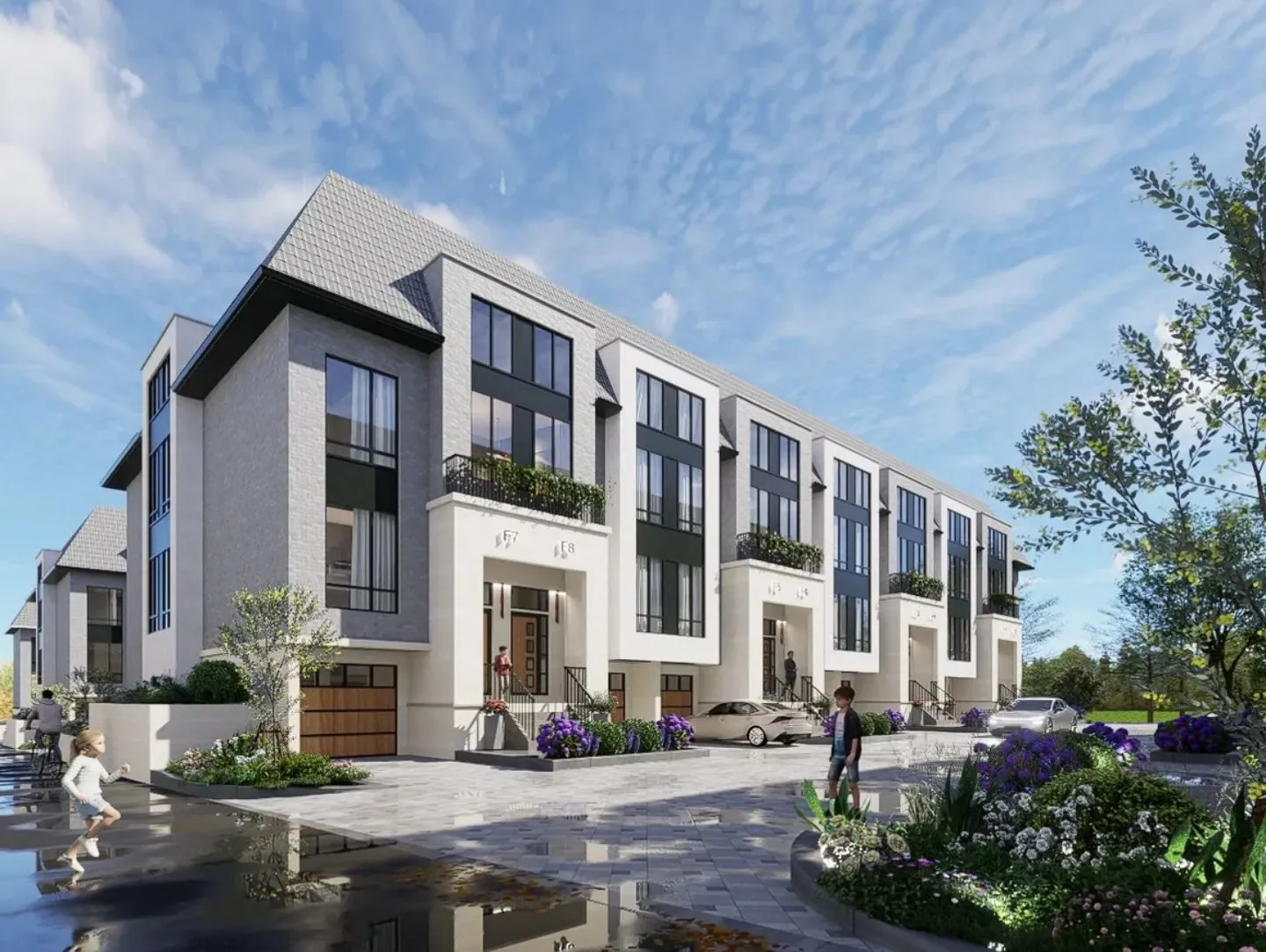 Rendering of modern Regency townhomes